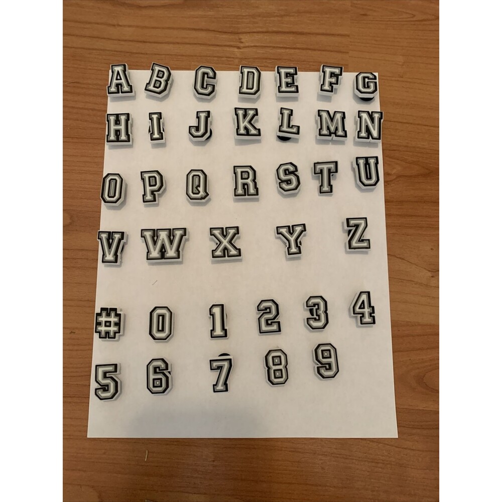 One Piece Alphabet Letters Numbers Shoe Charm You Pick Black White